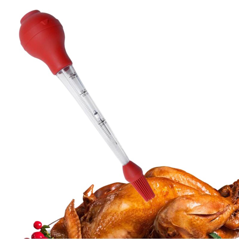 Turkey Needle Silicone Turkey Seasoning Pump Barbecue Tool Rubber Drop Oil Absorbent Seasoning Tube with Cleaning Brush Turkey Pump