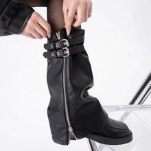 皮腿套短款拉链腿套街头时尚朋克风y2k辣妹机车风皮质黑色袜套女