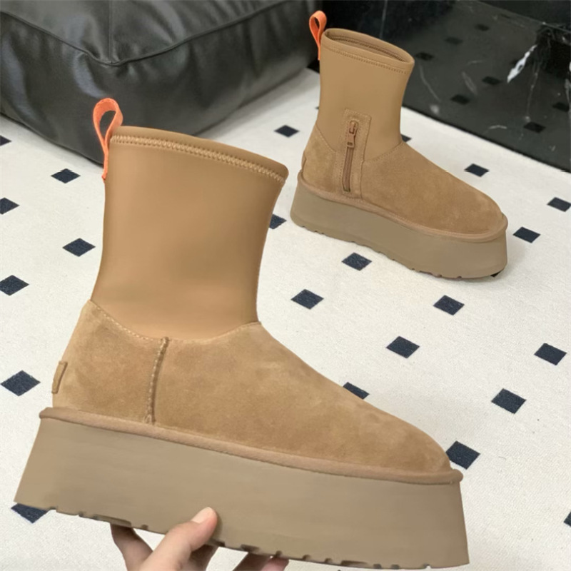 Thick-Soled Snow Boots for Women Winter 2025 New Pencil Boots Short Boots Fleece-Lined Warm Waterproof Northeastern Large Cotton Boots Cotton Shoes