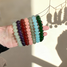 跨境仿玉石珠子五行水晶珠光润琉璃珠实色玻璃珠手工手链厂家