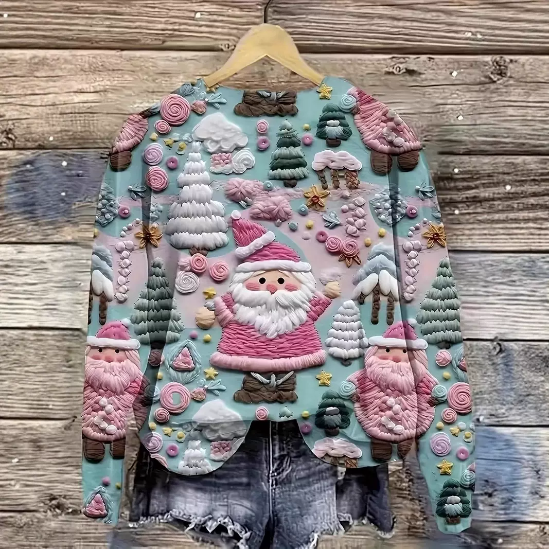 亚马逊爆款秋冬季跨境外贸女装套头上衣圣诞节图案毛衣布圆领卫衣