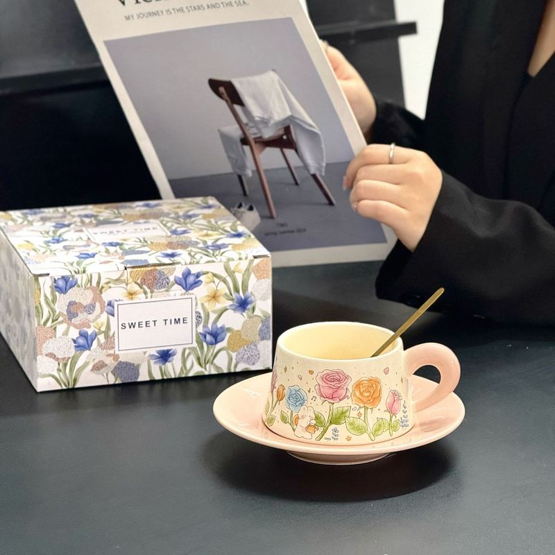 コーヒーカップとソーサーセット、かわいいウサギのギフト、お土産、カップルギフトボックス、新築祝い、オーキッド、親友へのギフト、レトロ|undefined