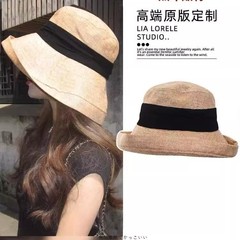 日本の大きなつばの漁師の帽子の子供の夏の薄いタイプの綿の麻は顔の日よけを畳むことができます。
