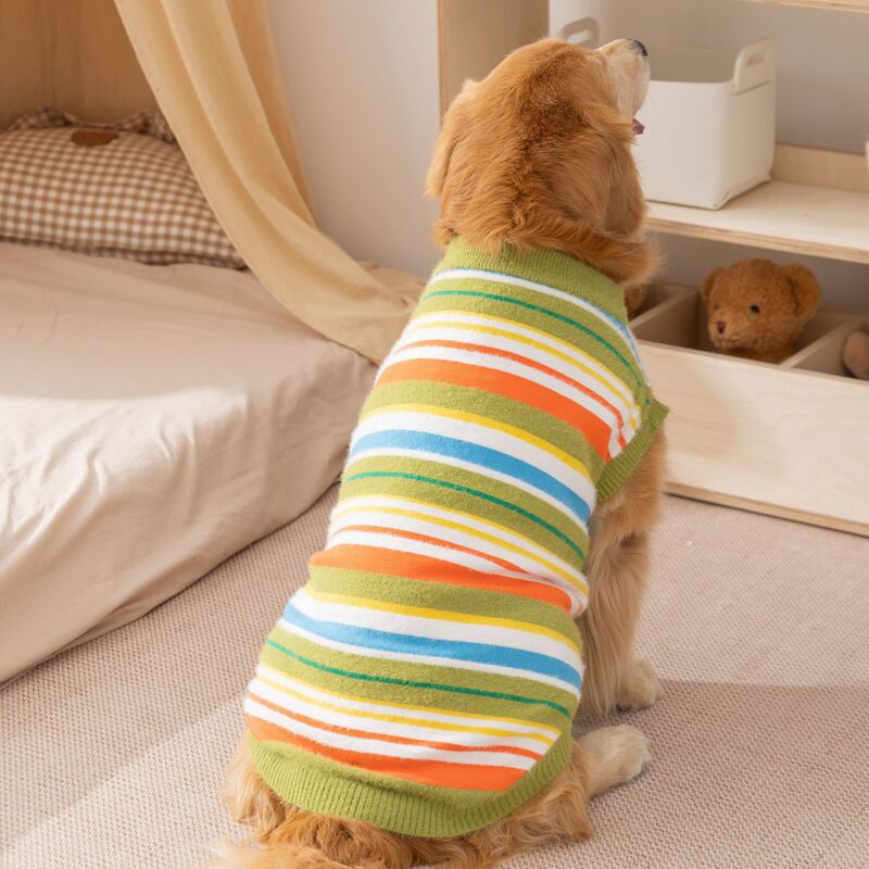 简约风狗狗衣服秋冬百搭条纹毛衣两脚无袖大狗狗衣服金毛宠物衣服|undefined