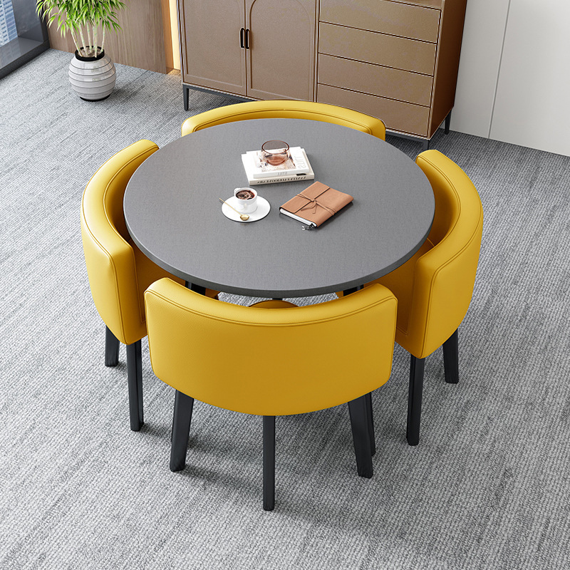 Conjunto de mesa y sillas para recepción, mesa de negociación, mesa y sillas para recepción de tienda, mesa redonda pequeña de oficina, estilo empresarial