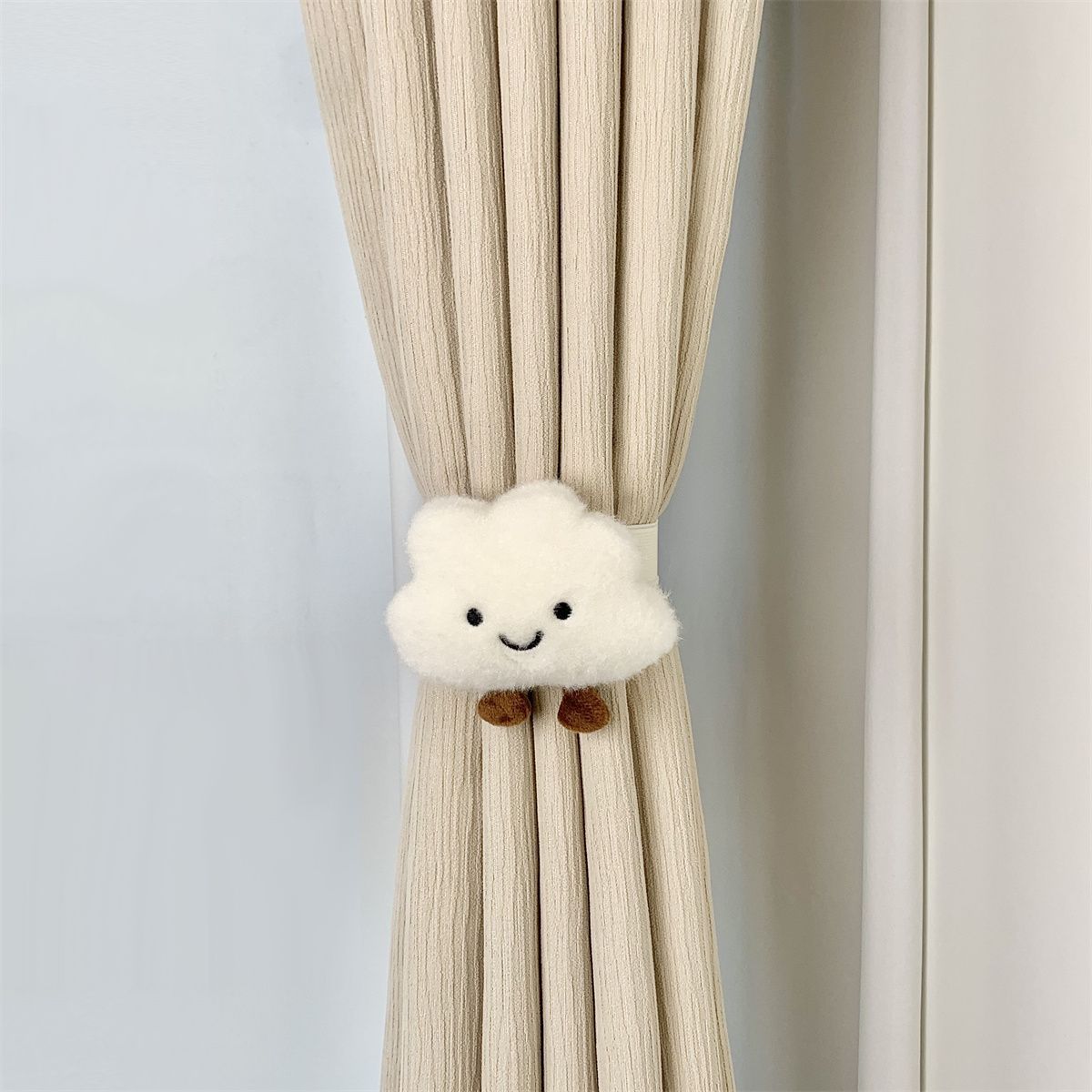 Nueva caricatura encantadora decoración del hogar sin ataduras, ataduras de cortinas, anillos de retención, cortinas de gasa blanca atadas en un par de instalaciones