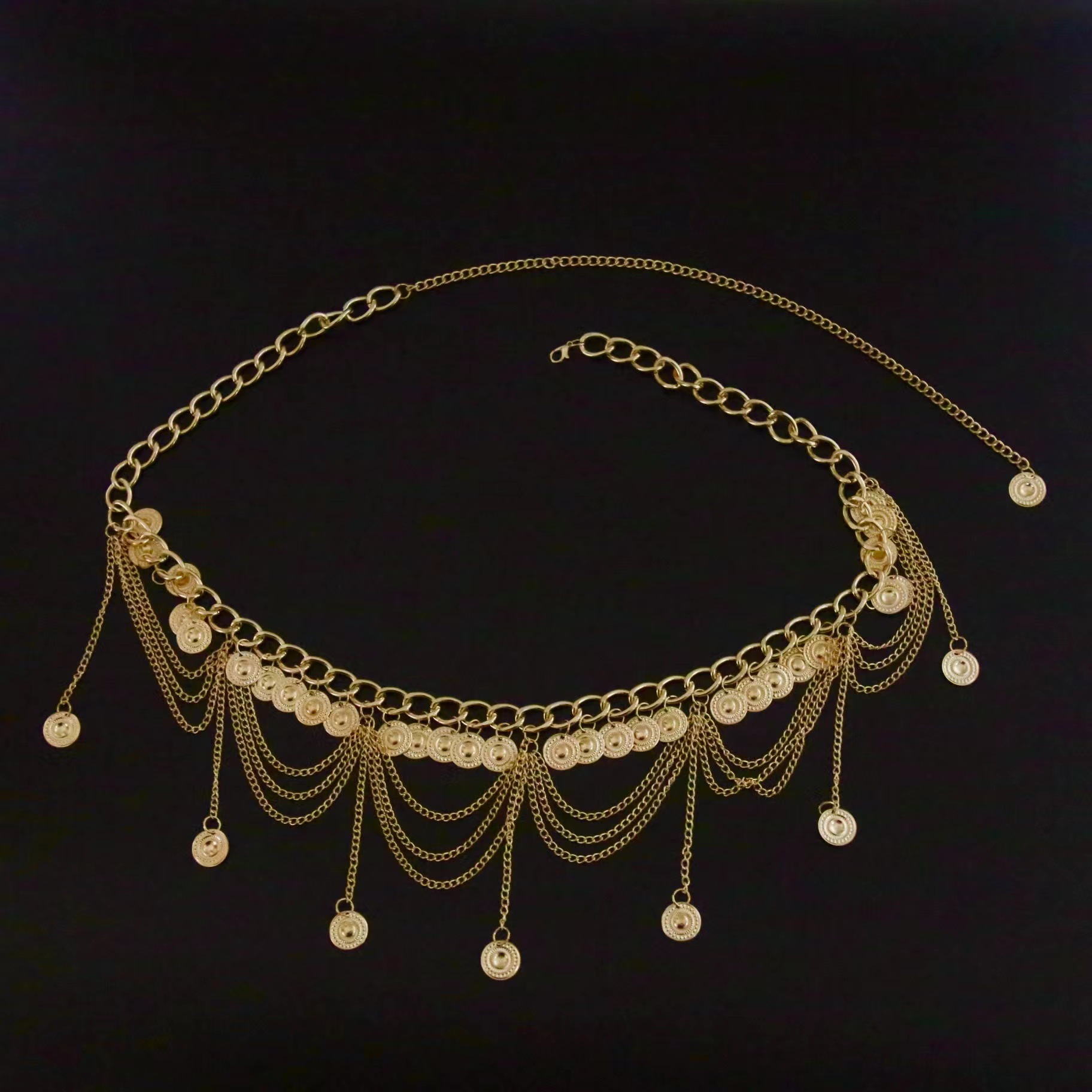 Cadena de cintura para mujer estilo boho con monedas y borlas_voghion.com