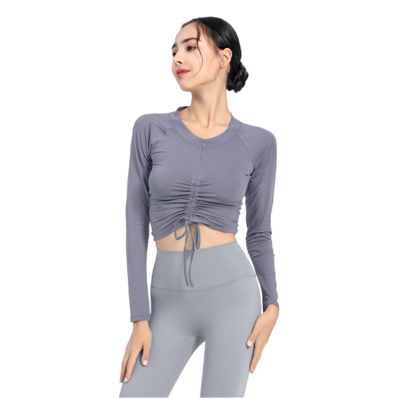 Europa y América estricta selección yoga deportes Top mujer apretado cordón yoga ropa de manga larga Camiseta Otoño e Invierno correr ropa de entrenamiento