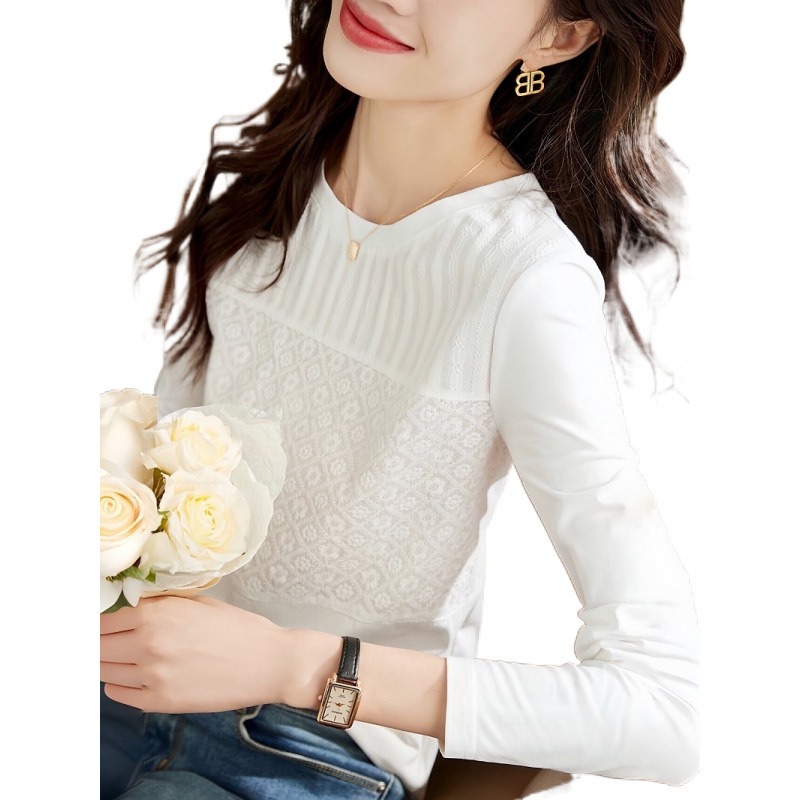 스티칭 레이스 프랑스 최고 여성 긴 소매 봄과 가을 새로운 디자인 센스 내베이스 셔츠 셔츠 외부 착용