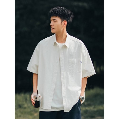 Japanese-style layering single-color short-sleeve shirt for men, trendy, lazy temperament, summer new leisure white work shirt