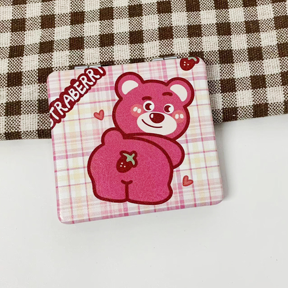 Nuevo perro Pacha osos de fresa doble cara plegable espejo de maquillaje tienda en línea tienda de espejo pequeño fábrica al por mayor