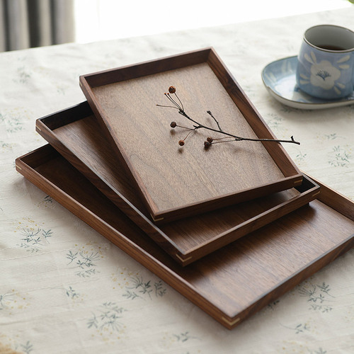 西田木雨日式黑胡桃木围炉煮茶茶盘水果茶具长方形实木家用商用
