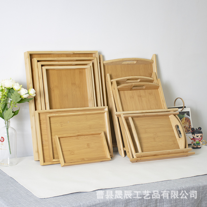 Bandeja rectangular de bambú con doble asa para tazas, té, barbacoa, snacks, pasteles gourmet, postres, ecológica.