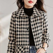 妈妈秋季短款格子外套2023春秋装新款中老年人女装小西装上衣洋气
