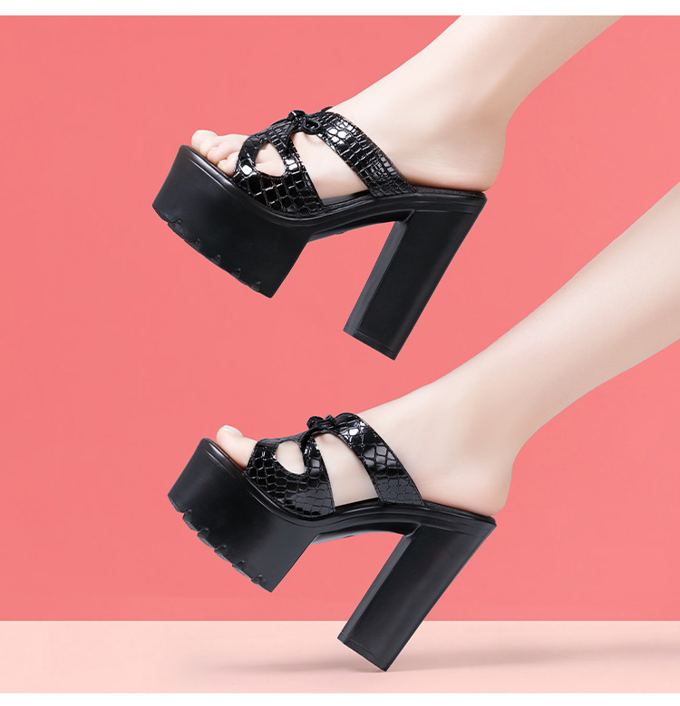 Dép sandal nữ đế xuồng cao 14 cm, mũi hở, quai ngang, platform dày, mùa hè 2025 — Màu đen, Màu trắng chi tiết 13