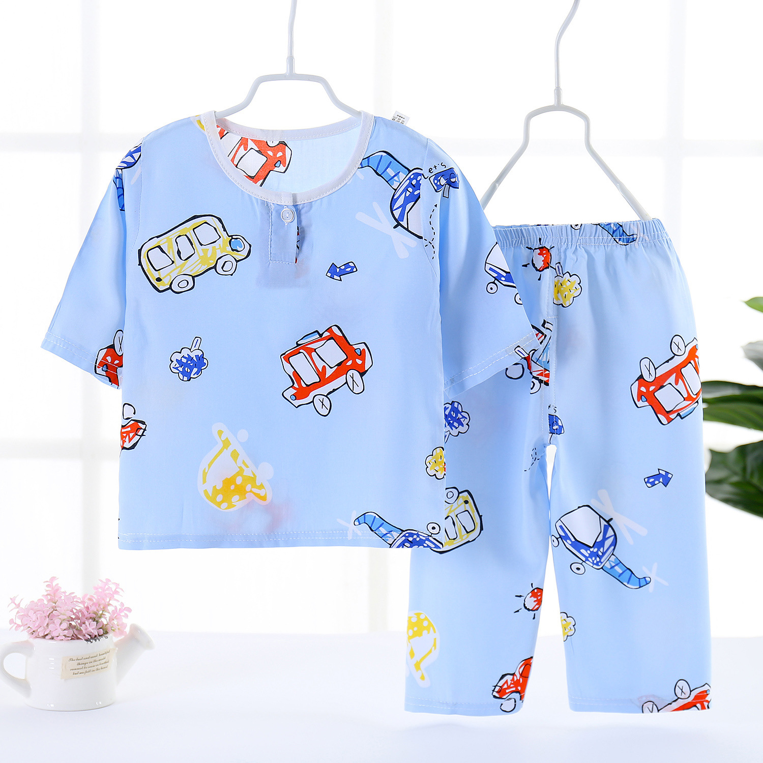 children TSUMUGI pajamas spring and autumn Child Thin section girl Long sleeve Cotton silk Big boy pajamas Home Furnishings On behalf of
