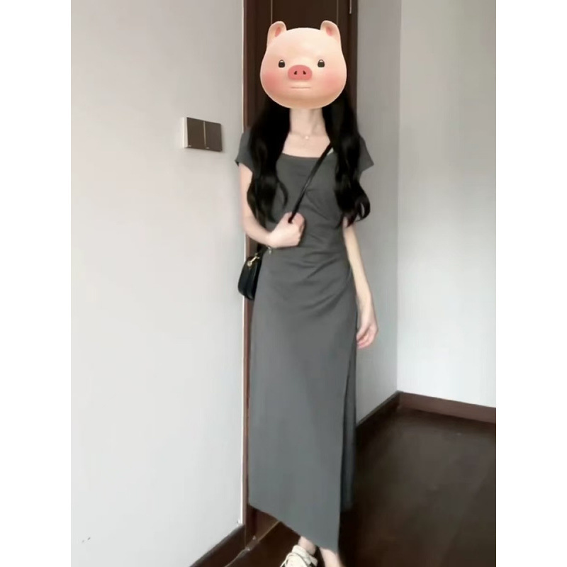 夏季法式气质灰色连衣裙子女装早春新款高级感小个子显瘦长裙|undefined