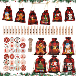 Christmas Cotton Fabric Bag Set Candy Chocolate Packaging Bag Advent Calendar Hanging Bag Christmas Gift Bag Set Wholesale