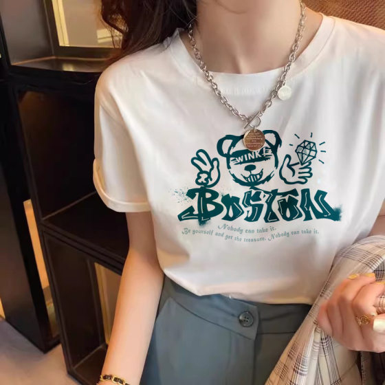 All-match recommend Pure Cotton Heavy-weight White Round Neck Short-sleeved T-shirt Women's Loose Inner 2025 Summer New Ins Style