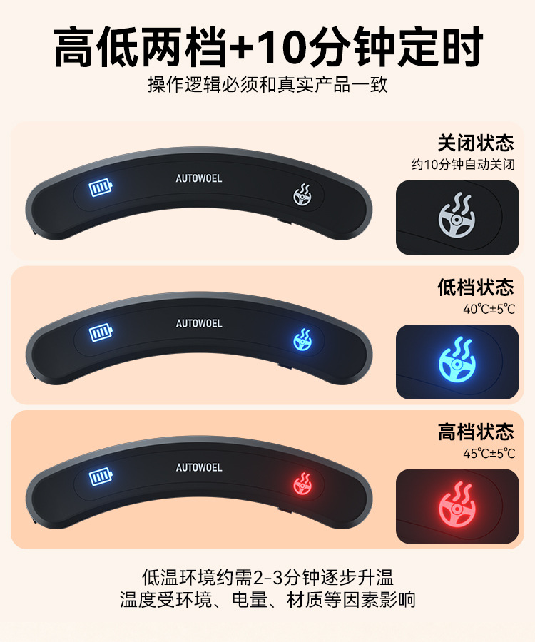 Autowoel Car Steering Wheel Cover Suede Winter Wireless Heating All-Season Universal Carbon Nano Heating Handle Cover