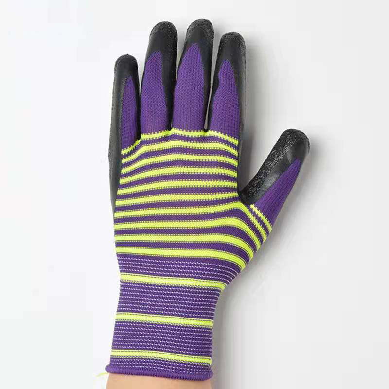 浸胶手套 工作防护斑马纹皱纹手套工业涂胶加厚手套 劳保手套