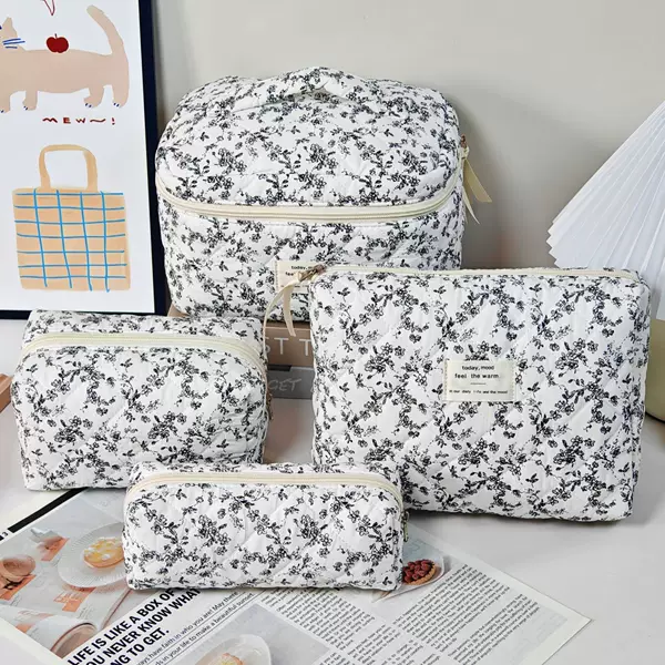 In-Stock Ins Floral Stand-Up Makeup Bag, Large Capacity, Compartmentalized, Portable Travel Toiletry Bag, Women's Cosmetics Storage Bag