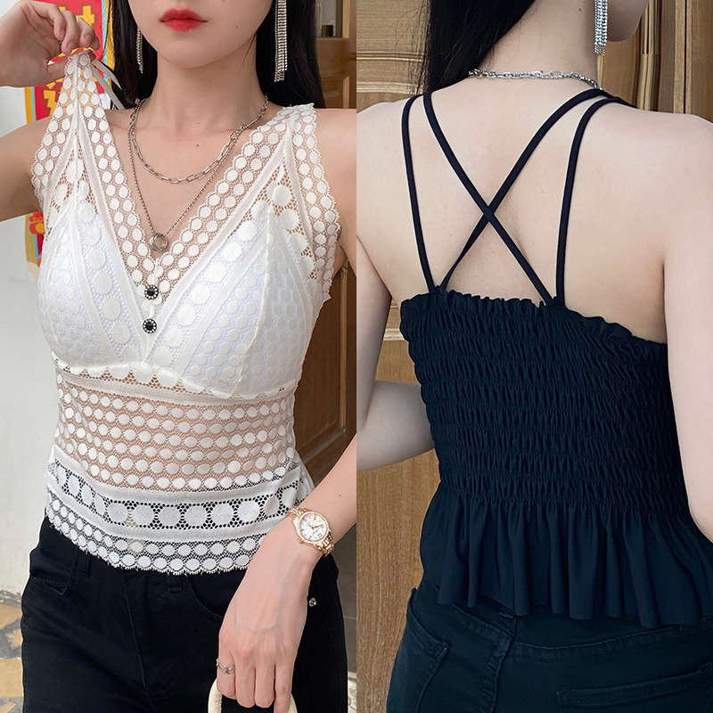 레이스 올인원 컵 크로스 뷰티 백 캐미솔 조끼 고탄력 편안한 개더업 가슴 속옷 클렌저