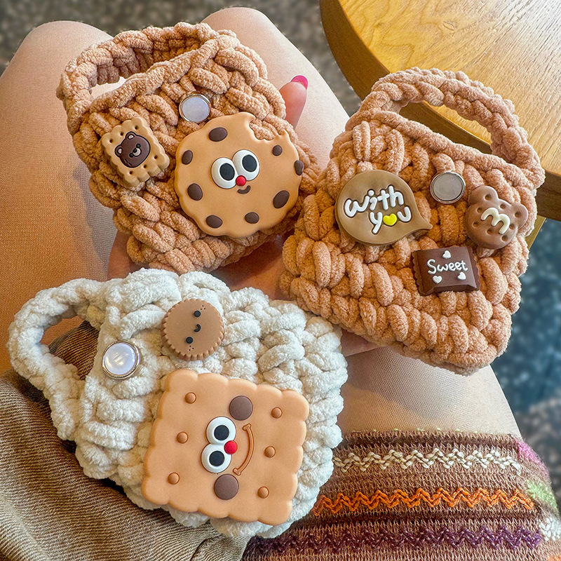 Galletas multicolor tejido a mano bolsa de auriculares anticaídas cubierta de auriculares bluetooth peluche mini cambio de almacenamiento