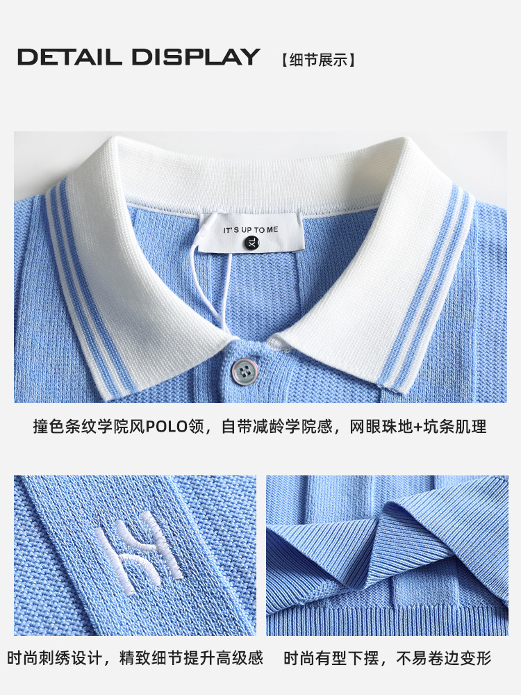 Europa y América transfronterizos de seda de hielo hombre con solapa de punto polo camiseta de verano vieja camiseta de negocios de hombre bordado mangas cortas