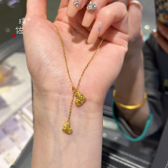 璞佐金店同款沙金锤纹碎碎冰爱心流苏项链女轻奢高级感百搭锁骨链