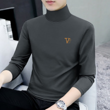 高领男士长袖T恤弹力男装打底衫春秋休闲棉质男式T恤上衣服潮批发