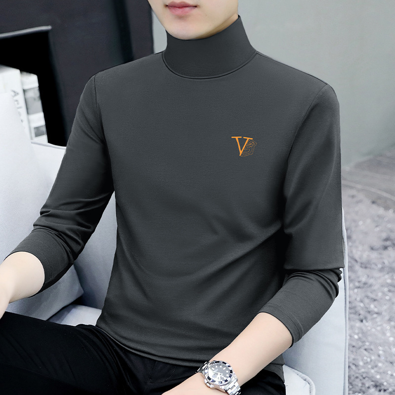 High collar men's long-sleeved T-shirt stretch men's bottoming shirt spring and autumn casual cotton men's T-shirt top clothes fashion wholesale