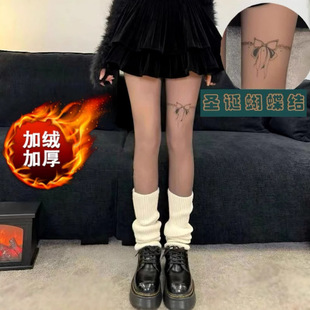 Tiktok Trending Black Sheer Pantyhose for Autumn and Winter, Black Silk-Like Leg-Enhancing, Sexy Supernatural Print Style