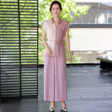 2025新款妈妈夏装时尚套装中老年女装夏季短袖翻领衬衫休闲两件套