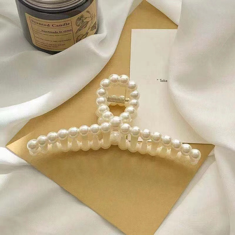 Fermaglio per capelli elegante esplosivo con perle, da donna, estivo, ad alto senso, grande, coreano, con clip a squalo, per la testa_voghion.com