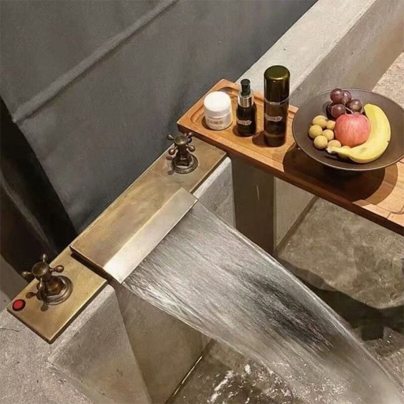 Large Flow Japanese-Style Hot Spring Bathtub Faucet Indoor Bath Faucet Cement Bath Brass Waterfall Hot and Cold Water Mixing Valve