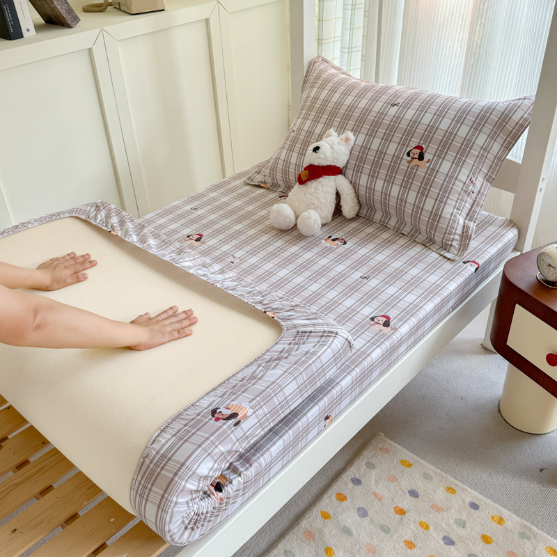 Colcha de cama con estampado de algodón puro, funda de cama para dormitorio de estudiantes de una sola pieza, funda protectora de colchón, juego de tres piezas con todo incluido