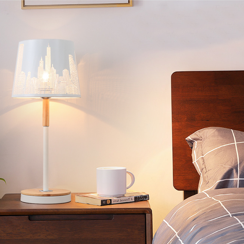 不锈钢铁艺烤漆黑白暖调光LED镂空新款跨境台灯一件代发欧式蚀刻|ms