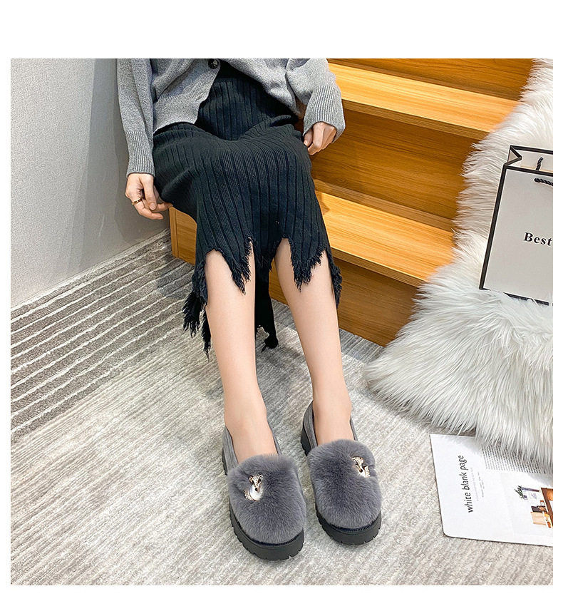Giày bông nữ lót lông dày, kiểu xỏ chân đế dày chống trơn trượt, gót 3–5 cm — Màu xám, Màu đen chi tiết 16