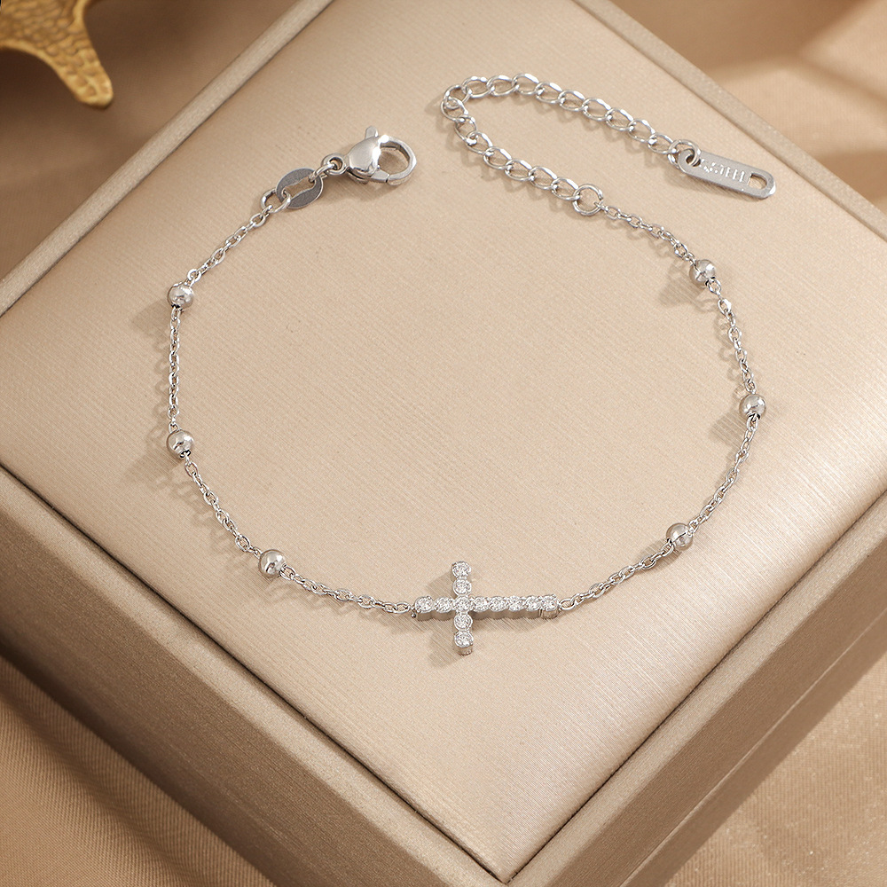 Titaniumstalen kruisarmband met zirkonia voor dames luxe_voghion.com