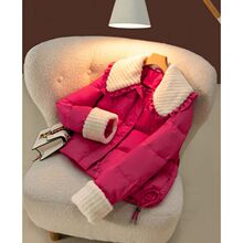 羽绒服女短款加厚款娃娃领大翻领宽松版冬新款小个子枚红外套