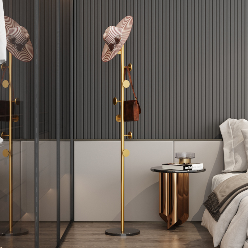 Light luxury coat rack, clothes hanger, floor-standing rod type, bedroom corner clothes rack, small storage rack