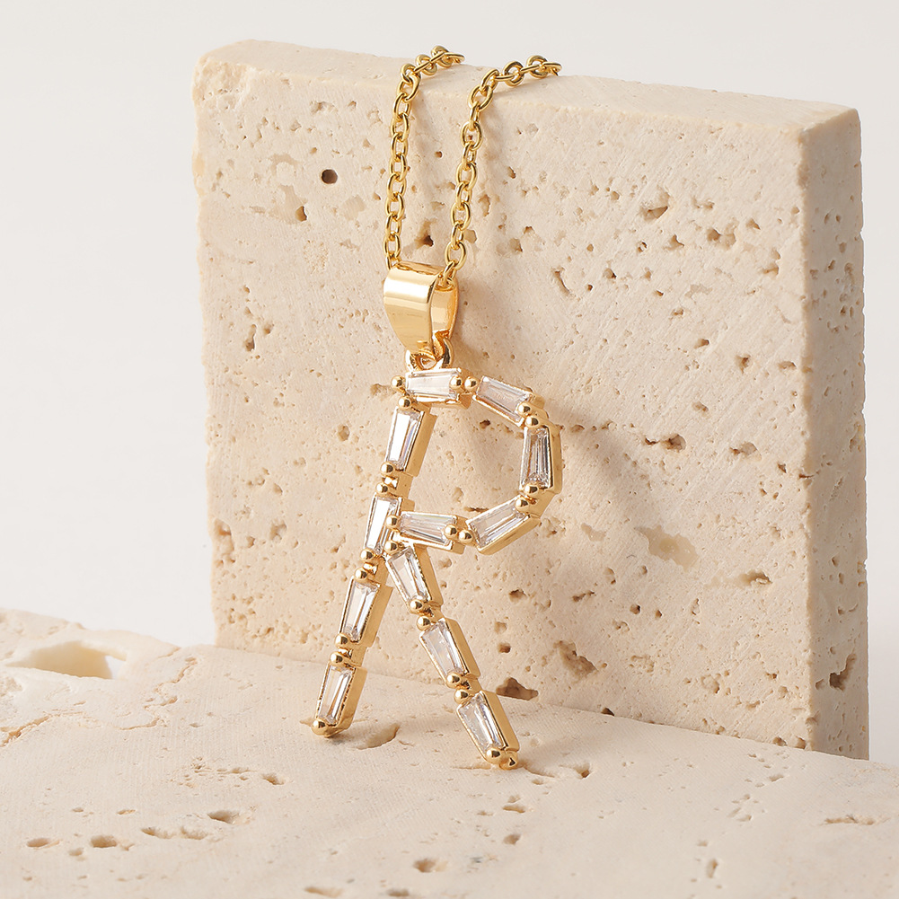 new 26 English letter pendant copper micro-inlaid T square zircon necklace