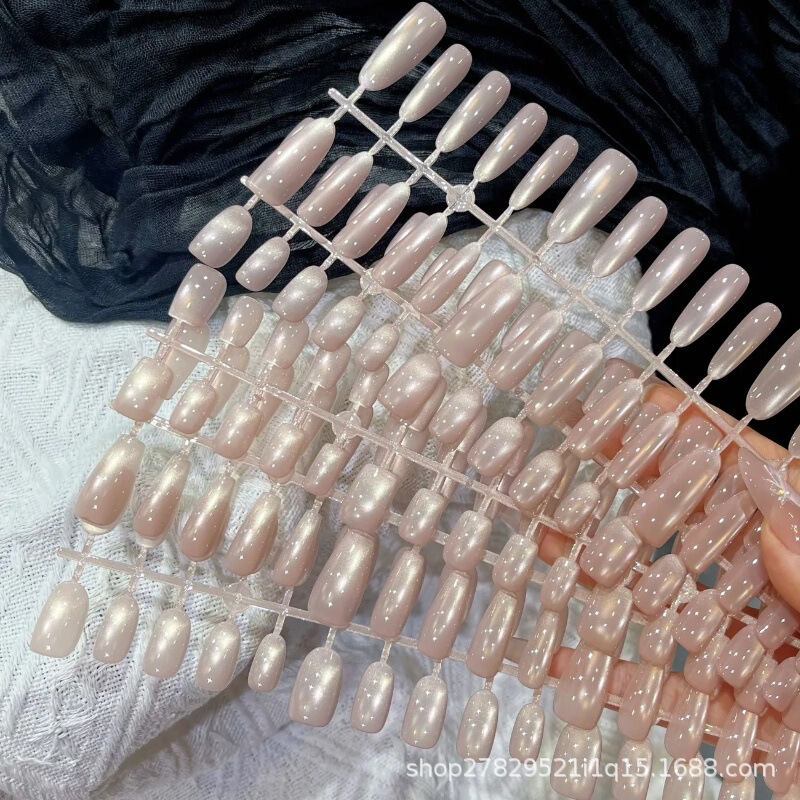 Boiled Water Color Full Glass Bead Cat Eye Nail Art Handmade Semi-Finished Wearable Nails, Brightening Pure Desire Style, 30 Pieces