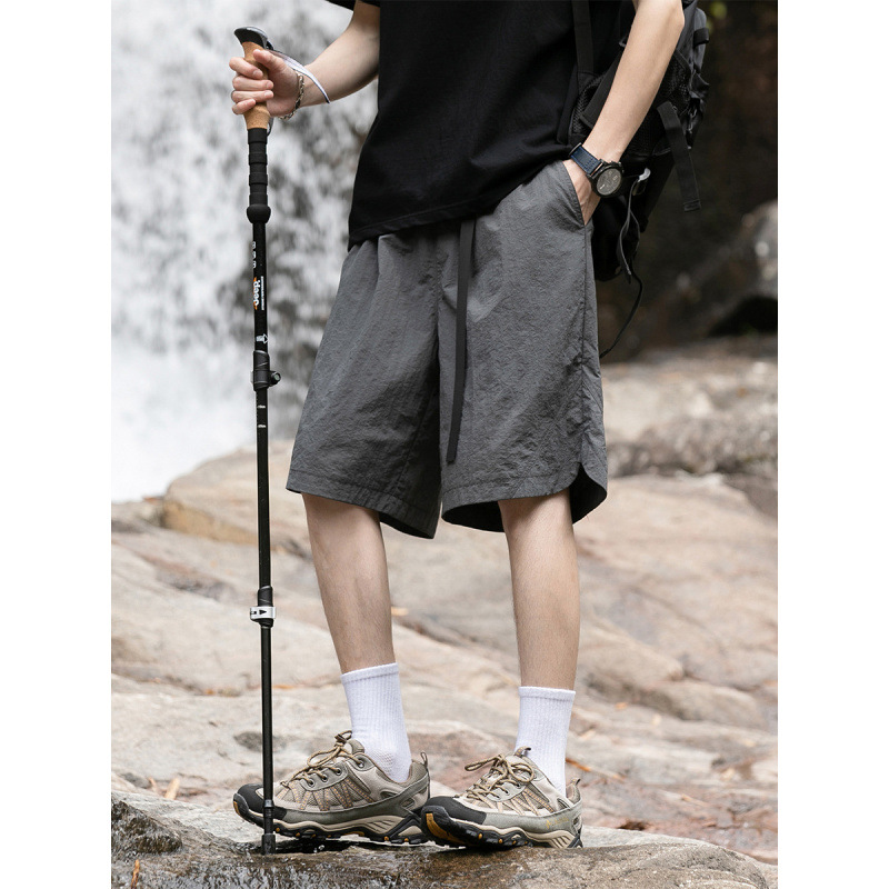 杰克传运动休闲短裤男士夏季薄款直筒褶皱机能多口袋机能工装裤男