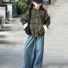 女童外套秋冬装2025新款中大童迷彩加厚夹克韩版保暖皮毛一体外套