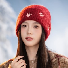 秋冬保暖套头帽时尚圣诞雪花毛线帽韩系百搭防风护耳帽户外骑车帽
