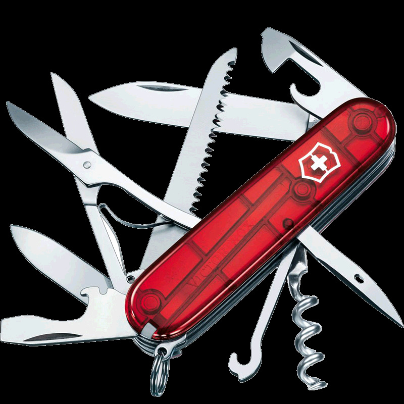 维氏瑞士军刀 91MM 1.3713.T透明红猎人军刀 多功能瑞士刀折叠刀