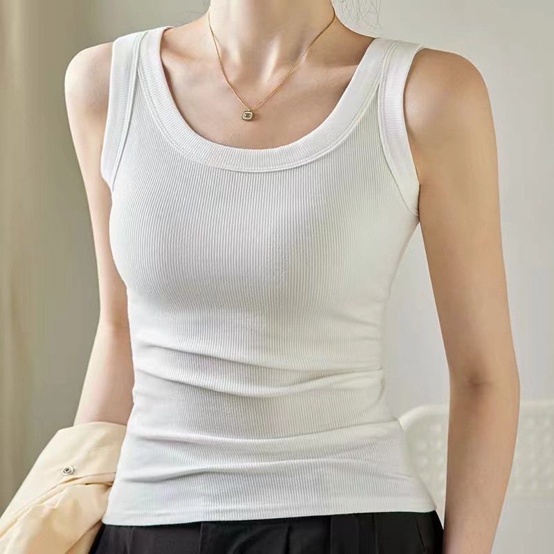 2024春夏起爆ねじ無痕ベスト女性の純色の中には、底を着て副乳を遮る袖なしのベストを着ることができる|undefined