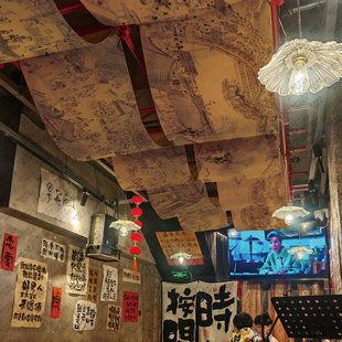 Ink Painting Qingming Riverside Scene Canopy Chinese Style Curtain Decoration Hanging Cloth Catering Tea Room Ceiling Arrangement Curtain